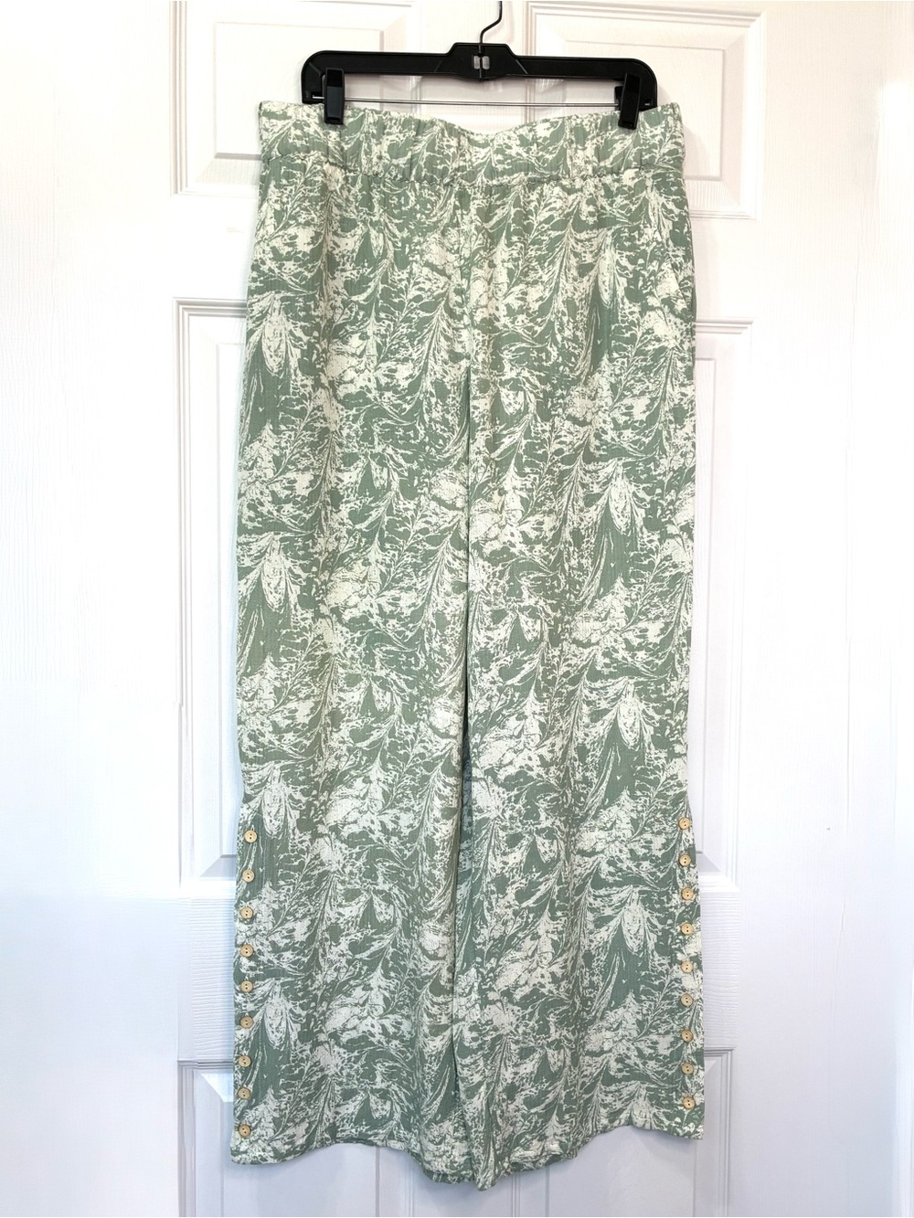 Soft Surroundings Oceo Gauze Wide Leg Pants Womens Large Green Coastal Resort